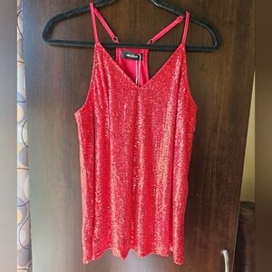 NWT Red Sequin V-Neck Spaghetti Strap Tank Top Size Medium